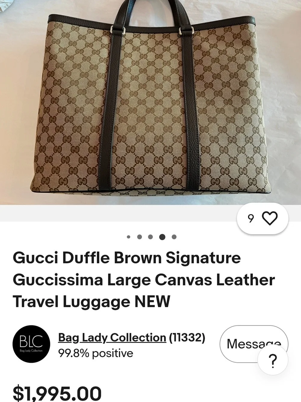 Gucci Brown Beige GG Canvas Tote with Dark Brown Leather Trim